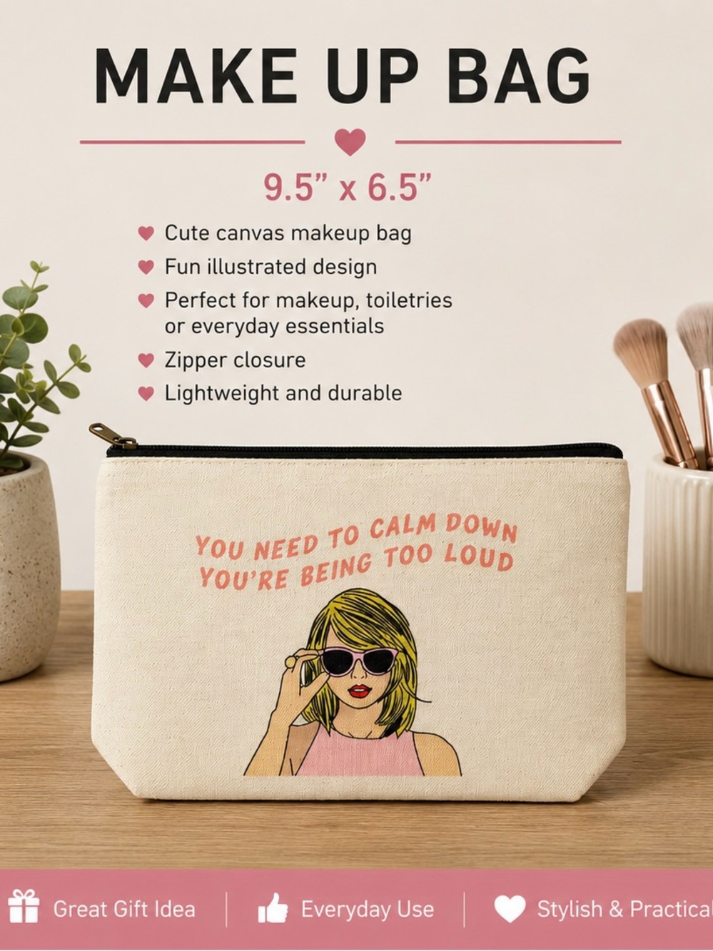 Make up bag looks like Taylor Swift, 9.5” x 6.5”